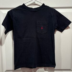 POLO RALPH LAUREN Boy's Black/Red Short Sleeve Tee T Shirt Top w/ Pocket -size 7